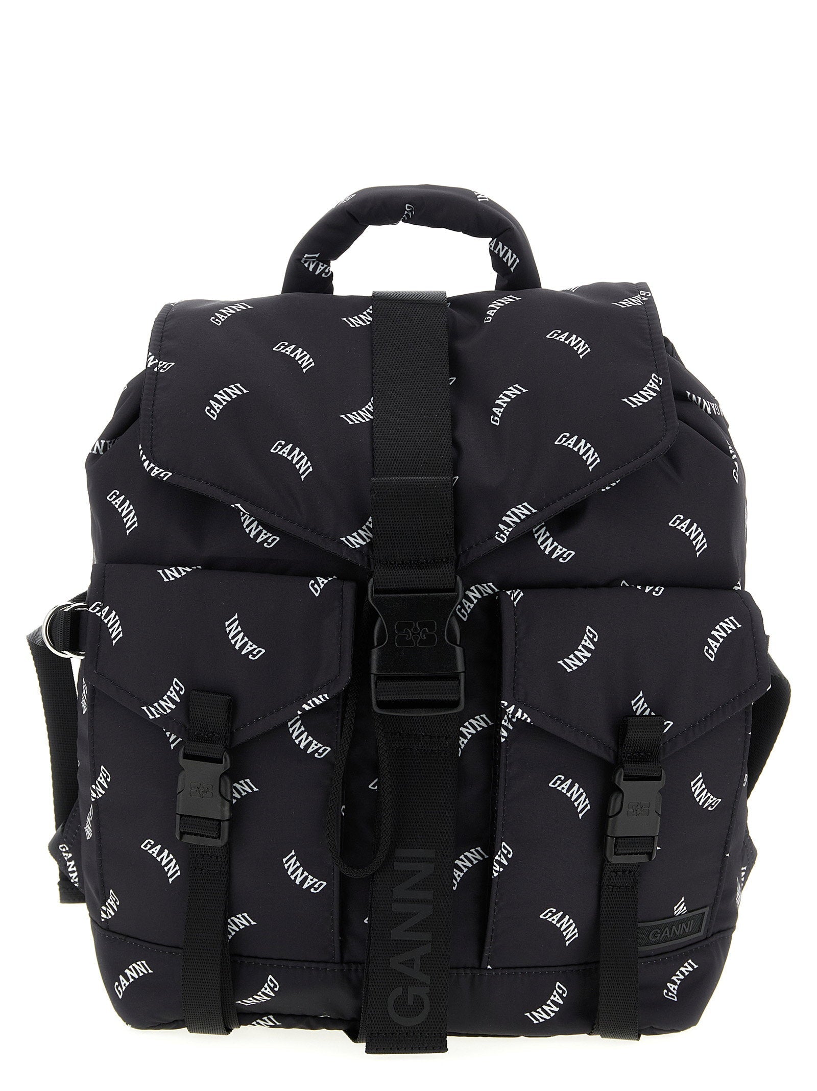 Ganni Logo-Print Technical Nylon Backpack — Black