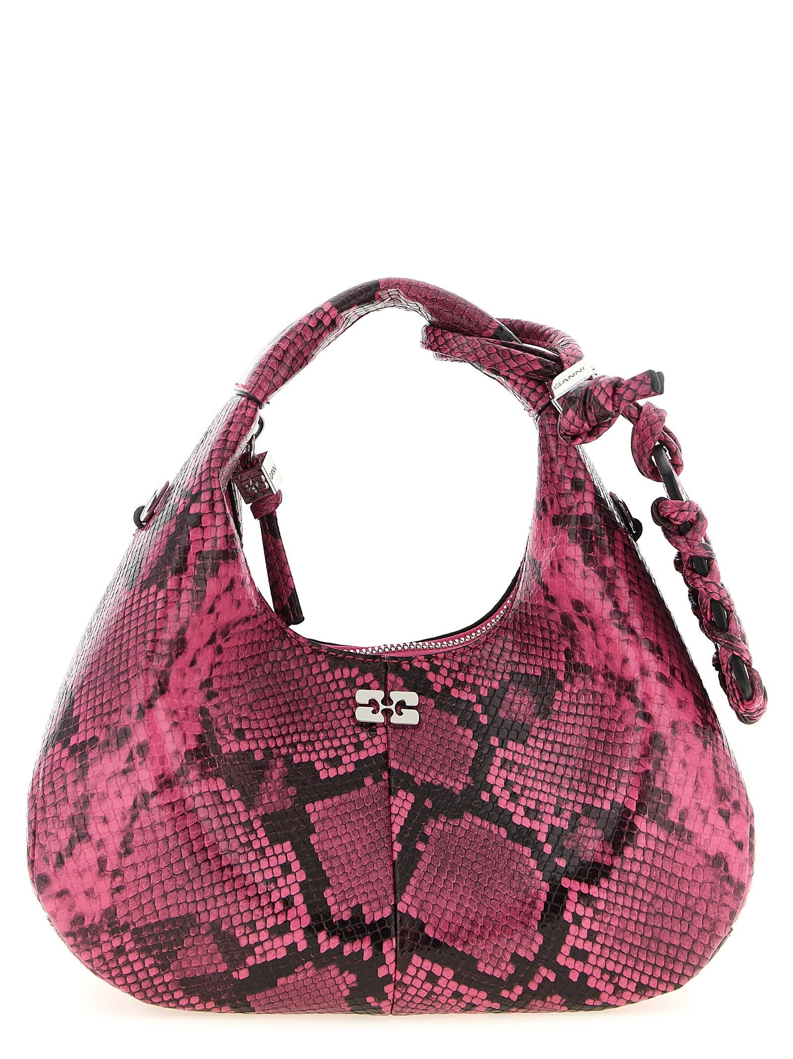 Ganni Snake-Print Leather-Effect Mini Hobo Bag — Pink