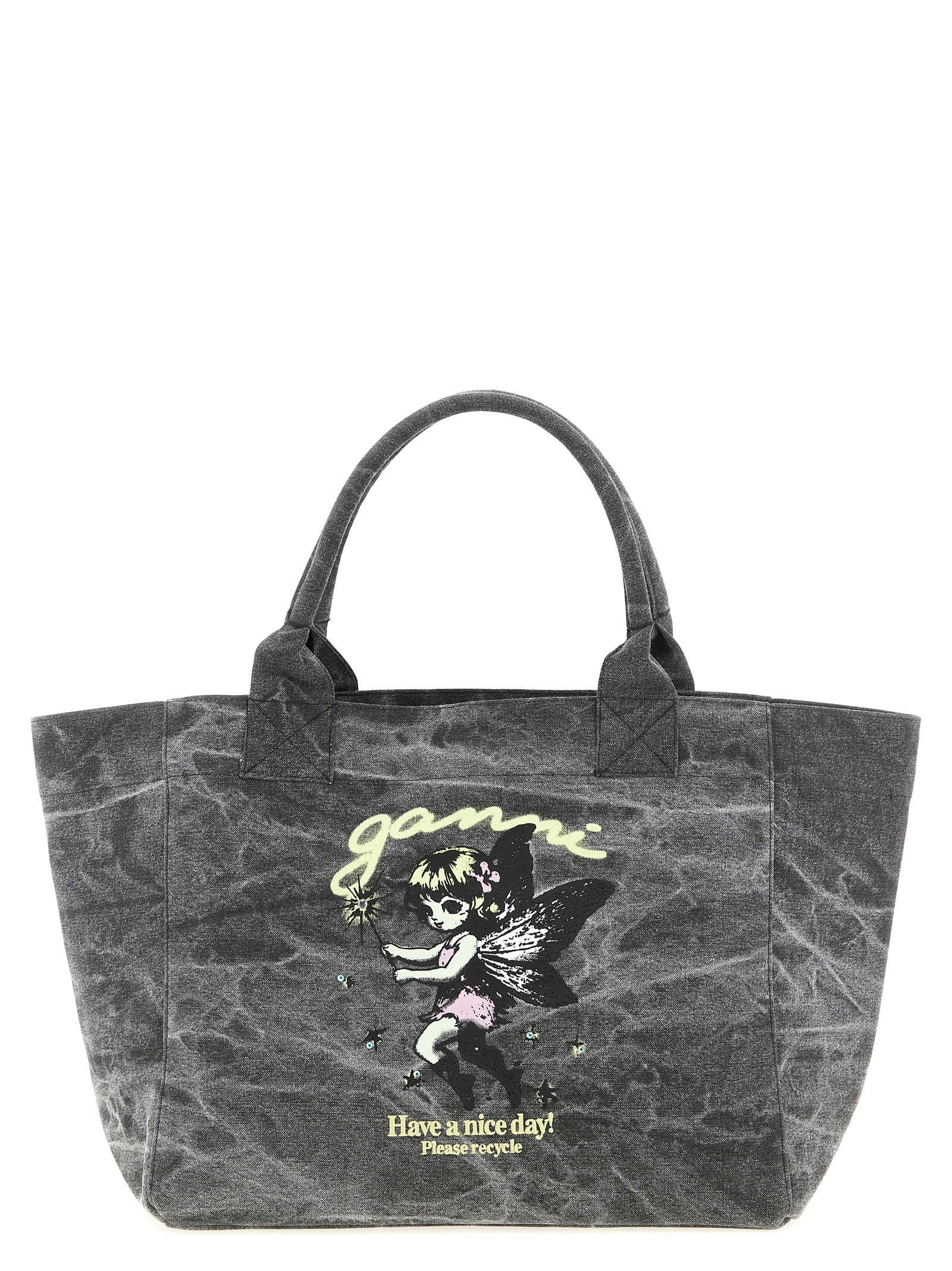 Ganni Crystal-Embellished Canvas Tote Bag — Charcoal