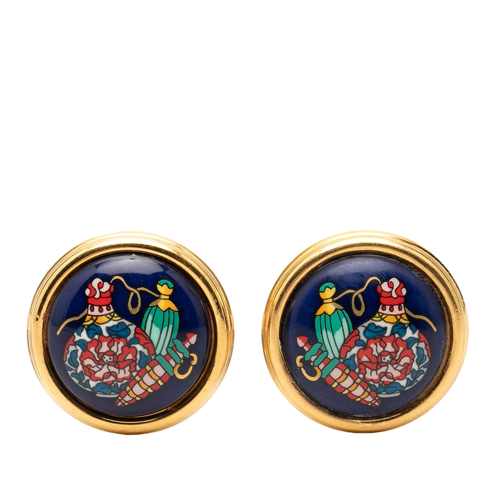Gold Plated Enamel Round Clip On Earrings