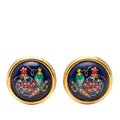 Gold Plated Enamel Round Clip On Earrings