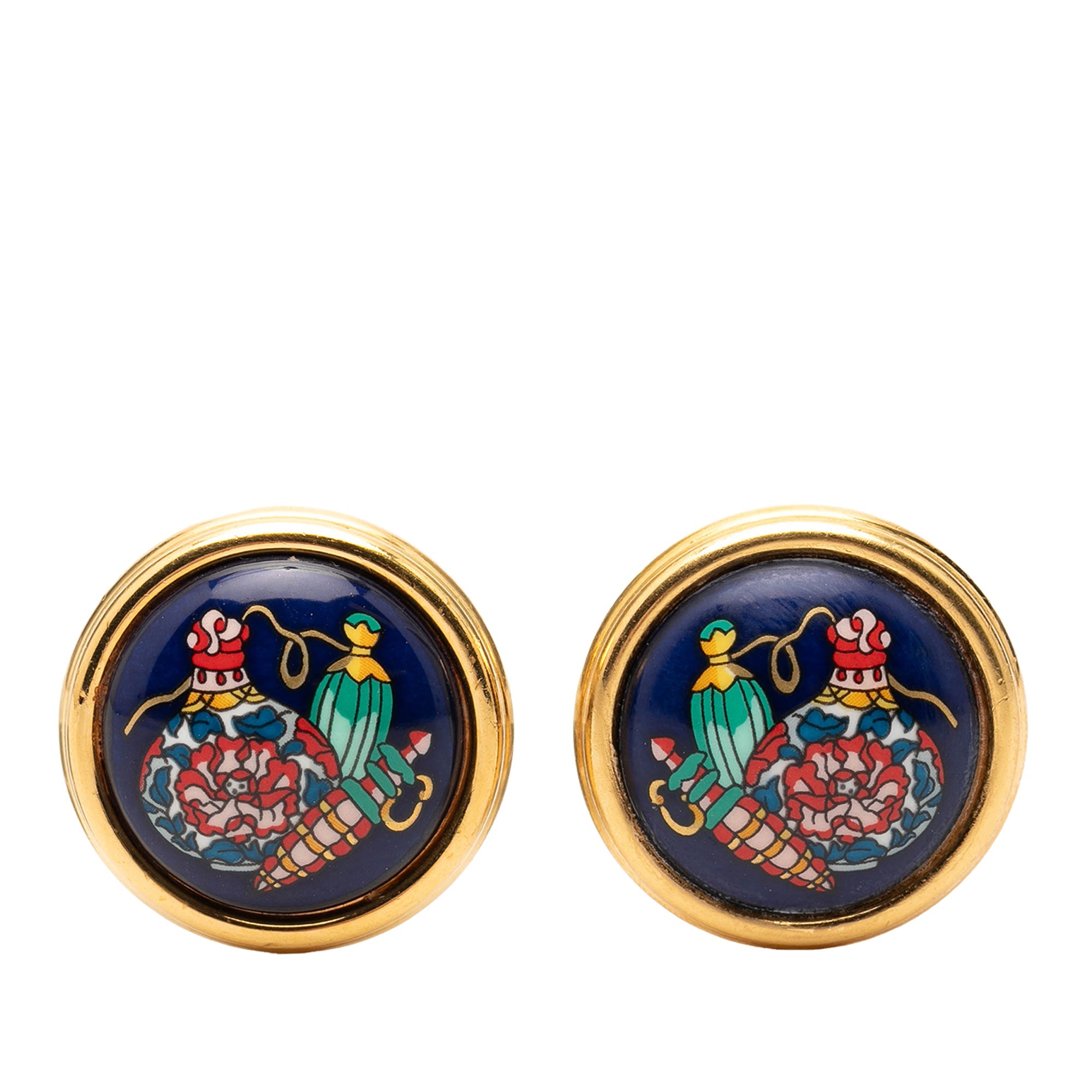 Gold Plated Enamel Round Clip On Earrings