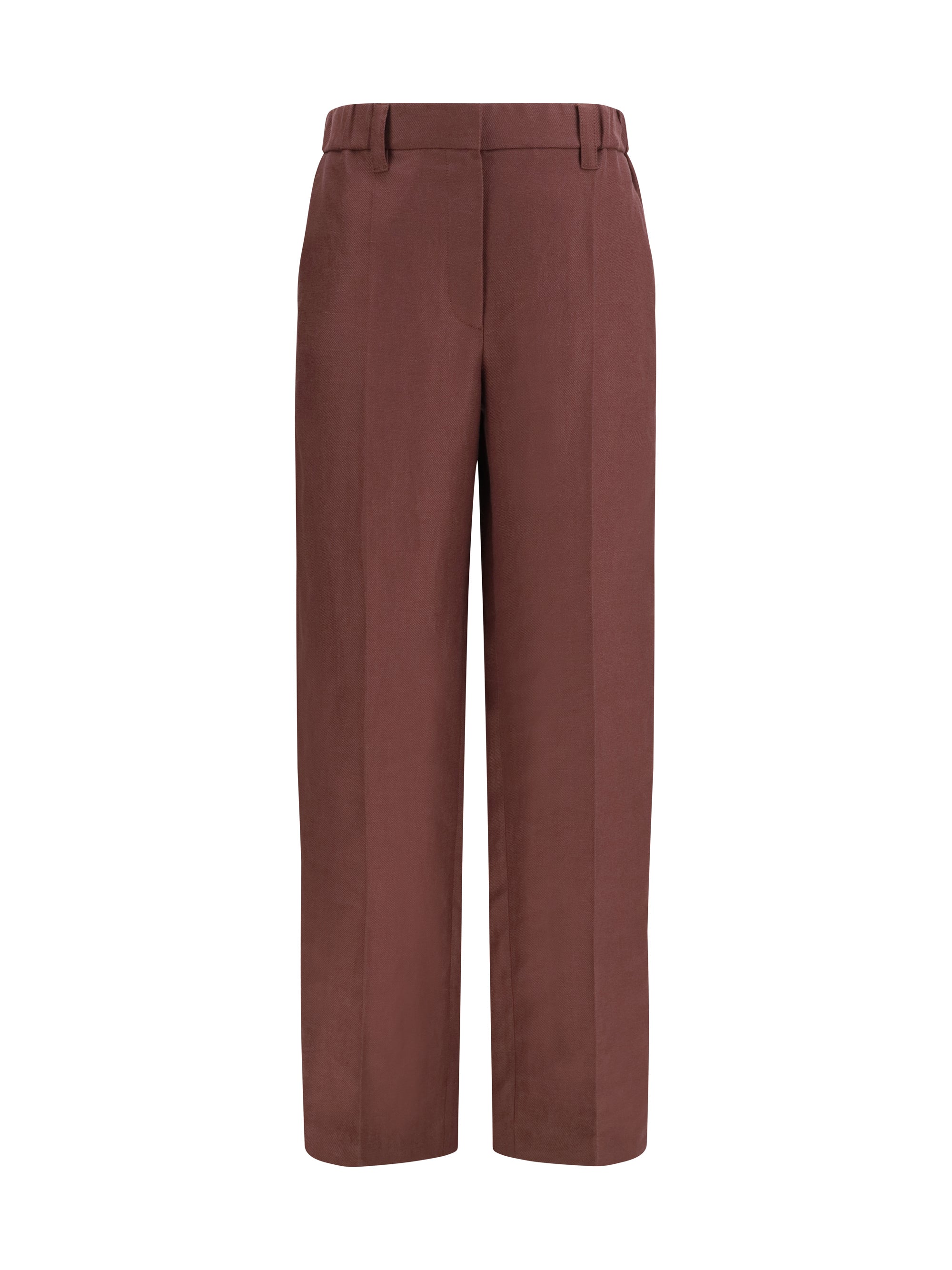 Brunello Cucinelli Wide-Leg Linen Trousers — Brown