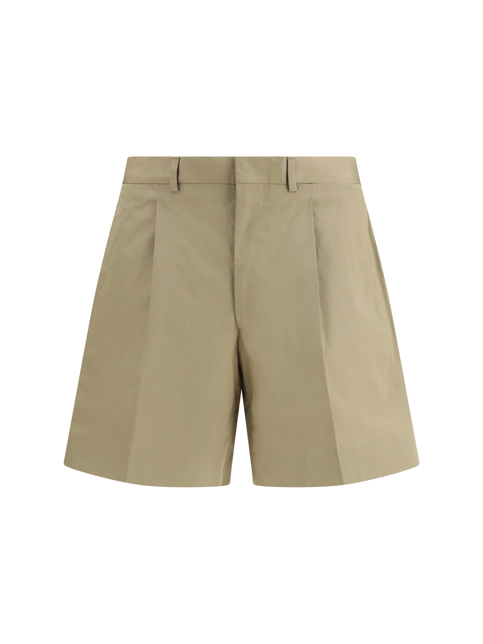Prada Tailored Cotton Bermuda Shorts — Beige