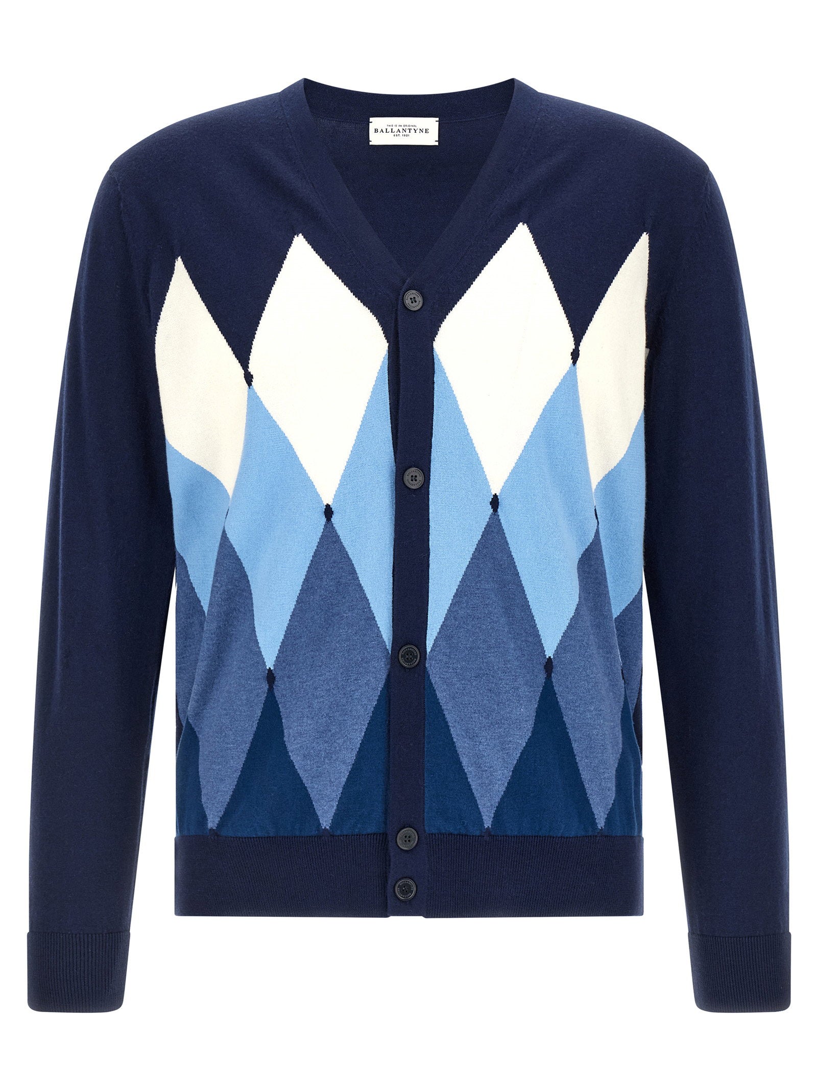Ballantyne Argyle Jacquard Cardigan — Navy