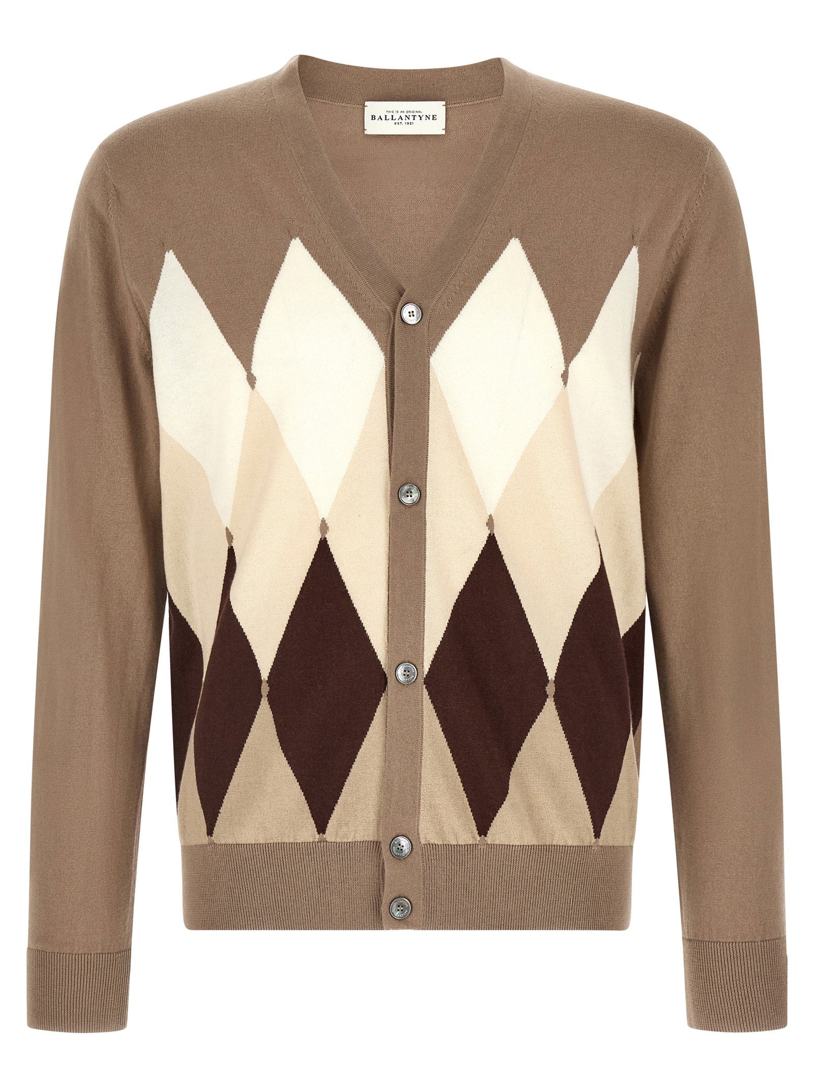Ballantyne Argyle Jacquard Cardigan — Camel