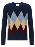 Ballantyne Argyle Jacquard Sweater — Navy