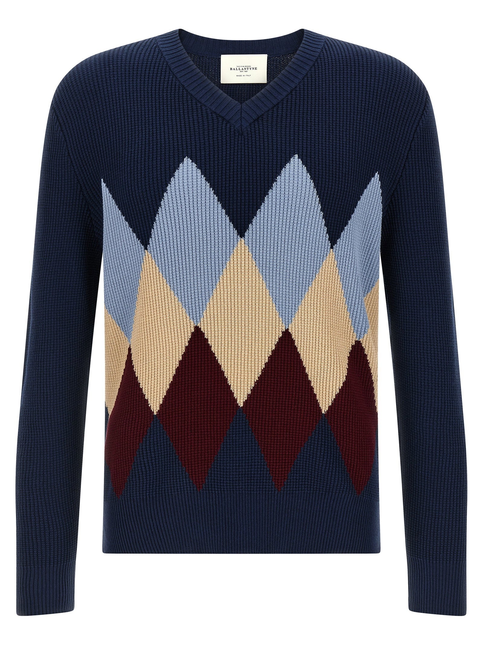 Ballantyne Argyle Jacquard Sweater — Navy