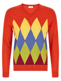 Ballantyne Argyle Jacquard Sweater — Red