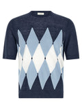 Ballantyne Argyle Jacquard T-shirt — Navy