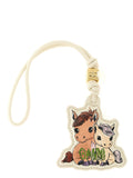 Ganni Pony-Embroidered Leather Key Case — Cream