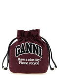 Ganni Logo-Embroidered Bucket Bag — Burgundy