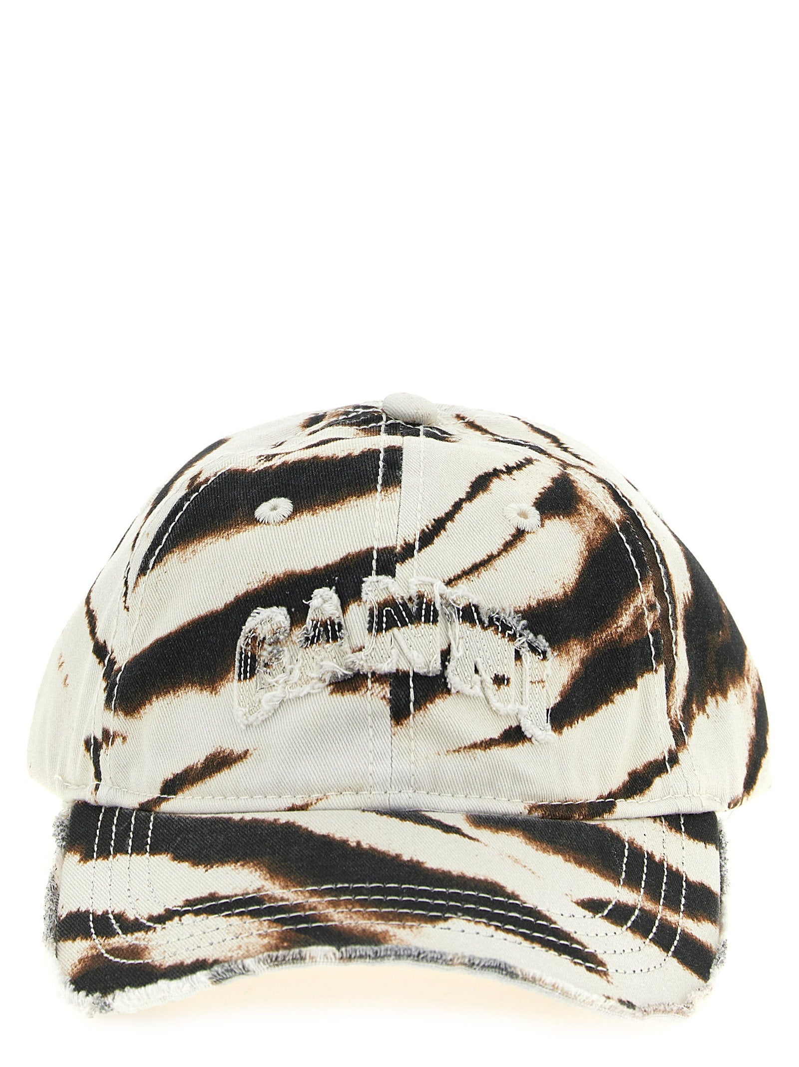 Ganni Animal Print Cotton Baseball Cap — Cream