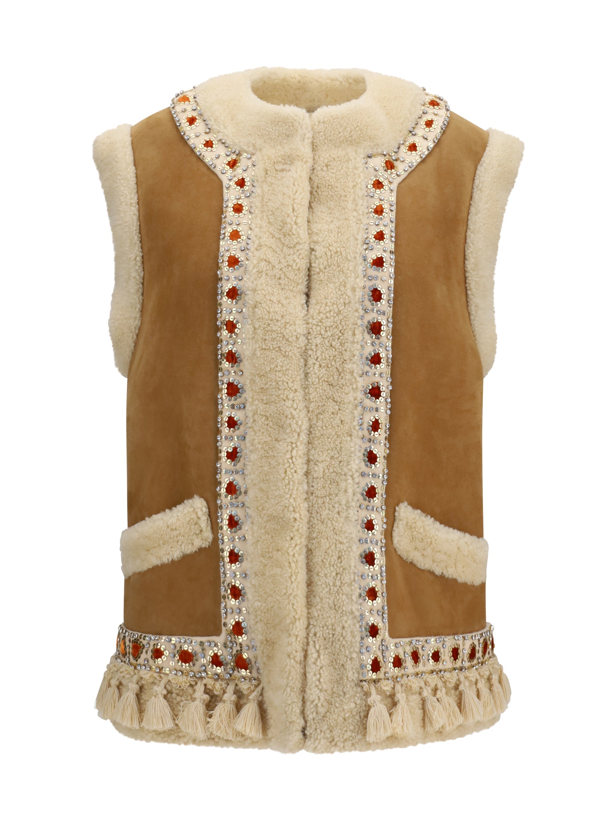 Valentino Suede and Lamb Fur Vest — Camel