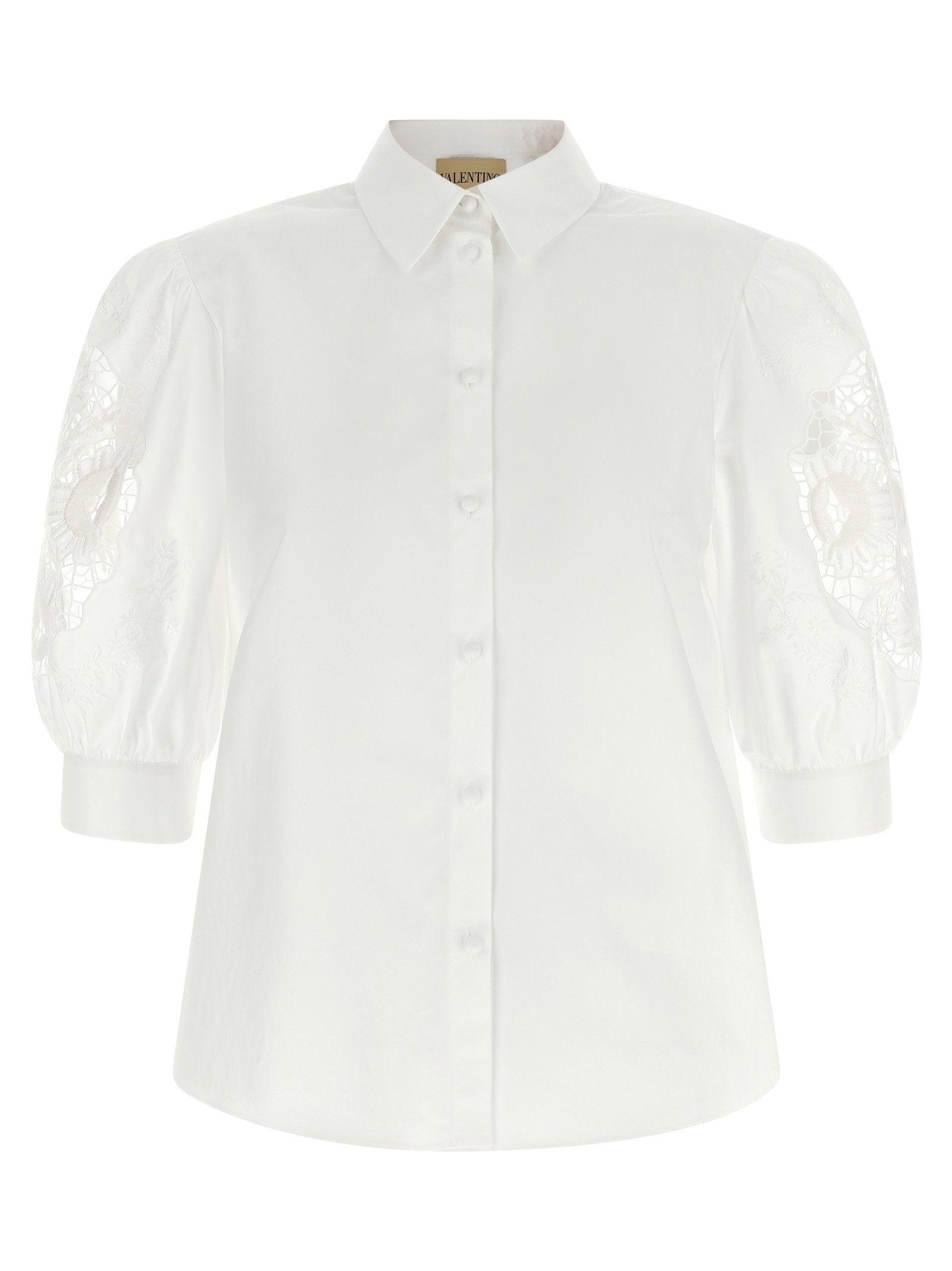 Valentino Garavani Macramé Puff-Sleeve Blouse — white