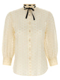 Valentino Garavani Daisy Sangallo with Grosgrain Bow Blouse — Cream