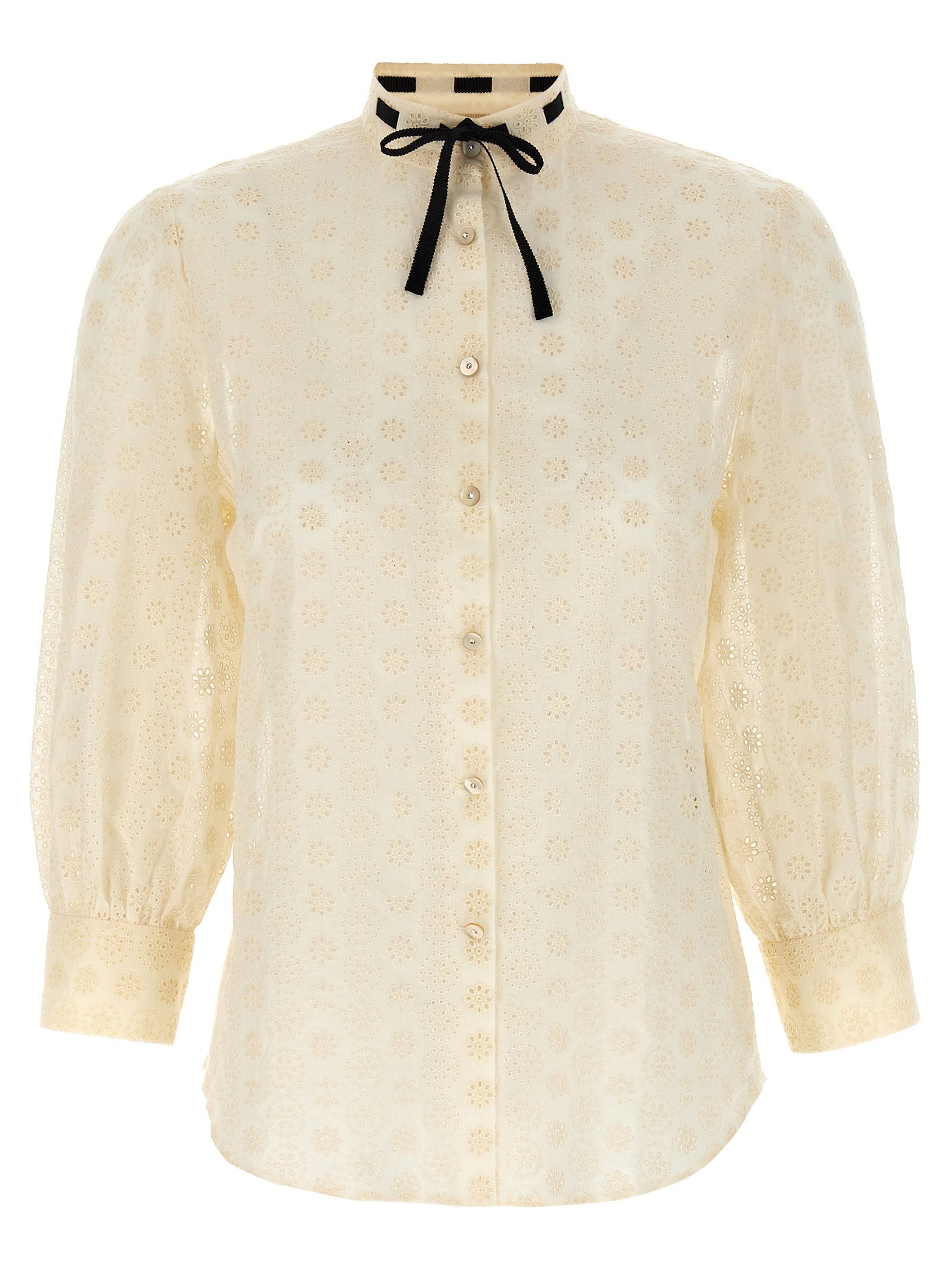 Valentino Garavani Daisy Sangallo with Grosgrain Bow Blouse — Cream
