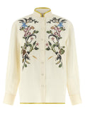 Valentino Garavani Floral Embroidery Linen Shirt — Cream
