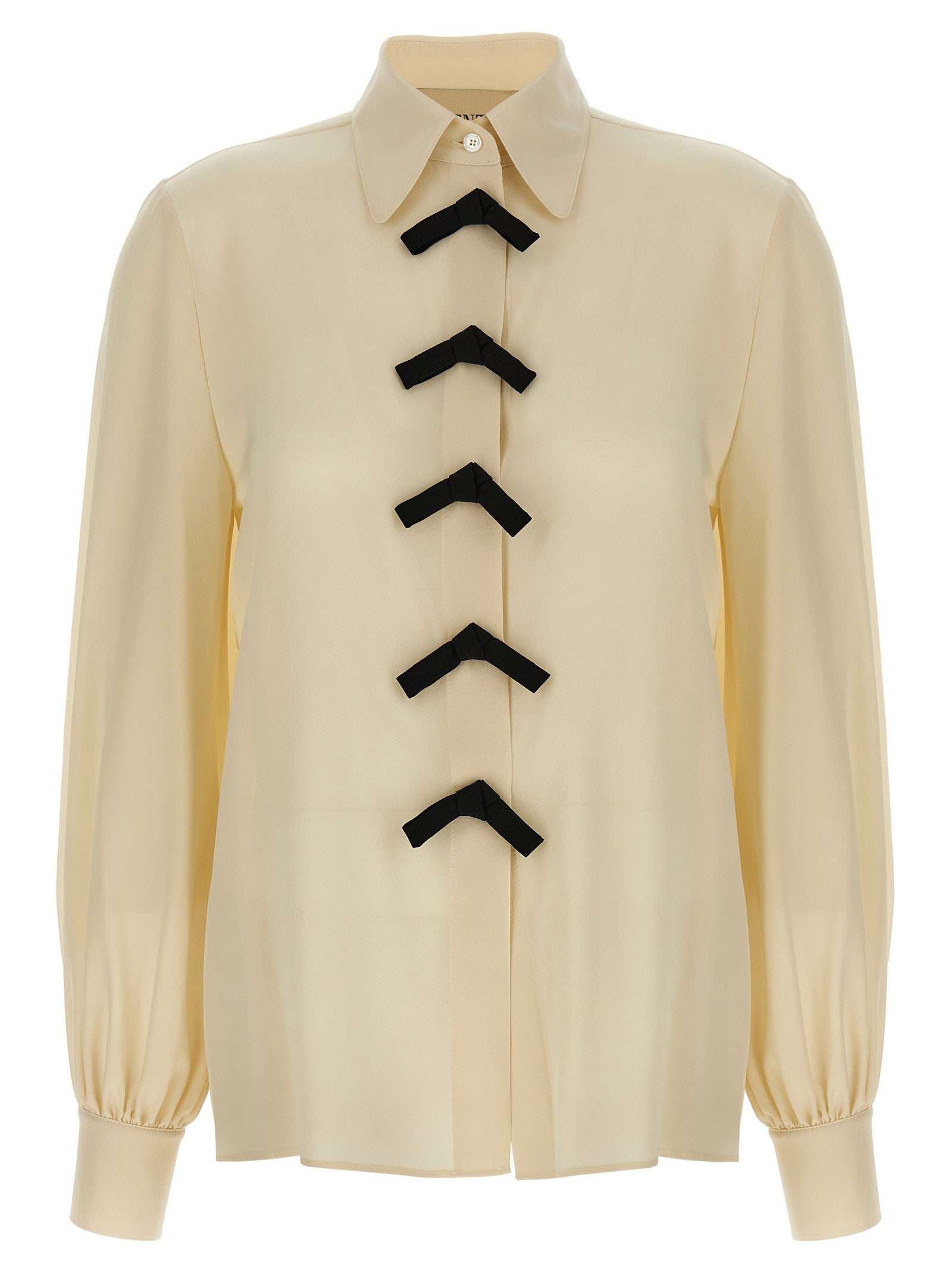 Valentino Garavani Contrast Bow-Detail Shirt — Cream