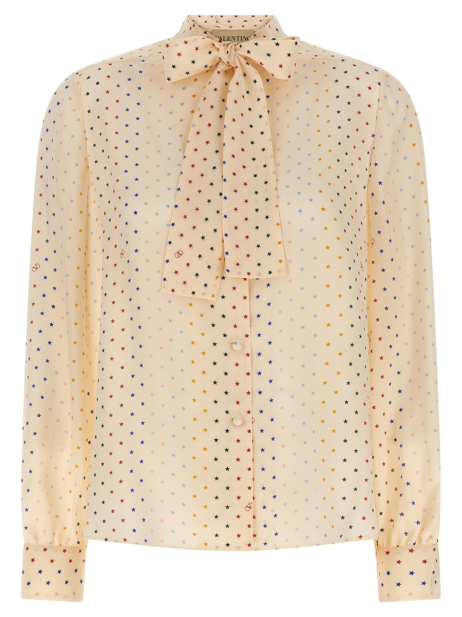 Valentino Garavani Multicolor Star-Print Silk Shirt — Cream