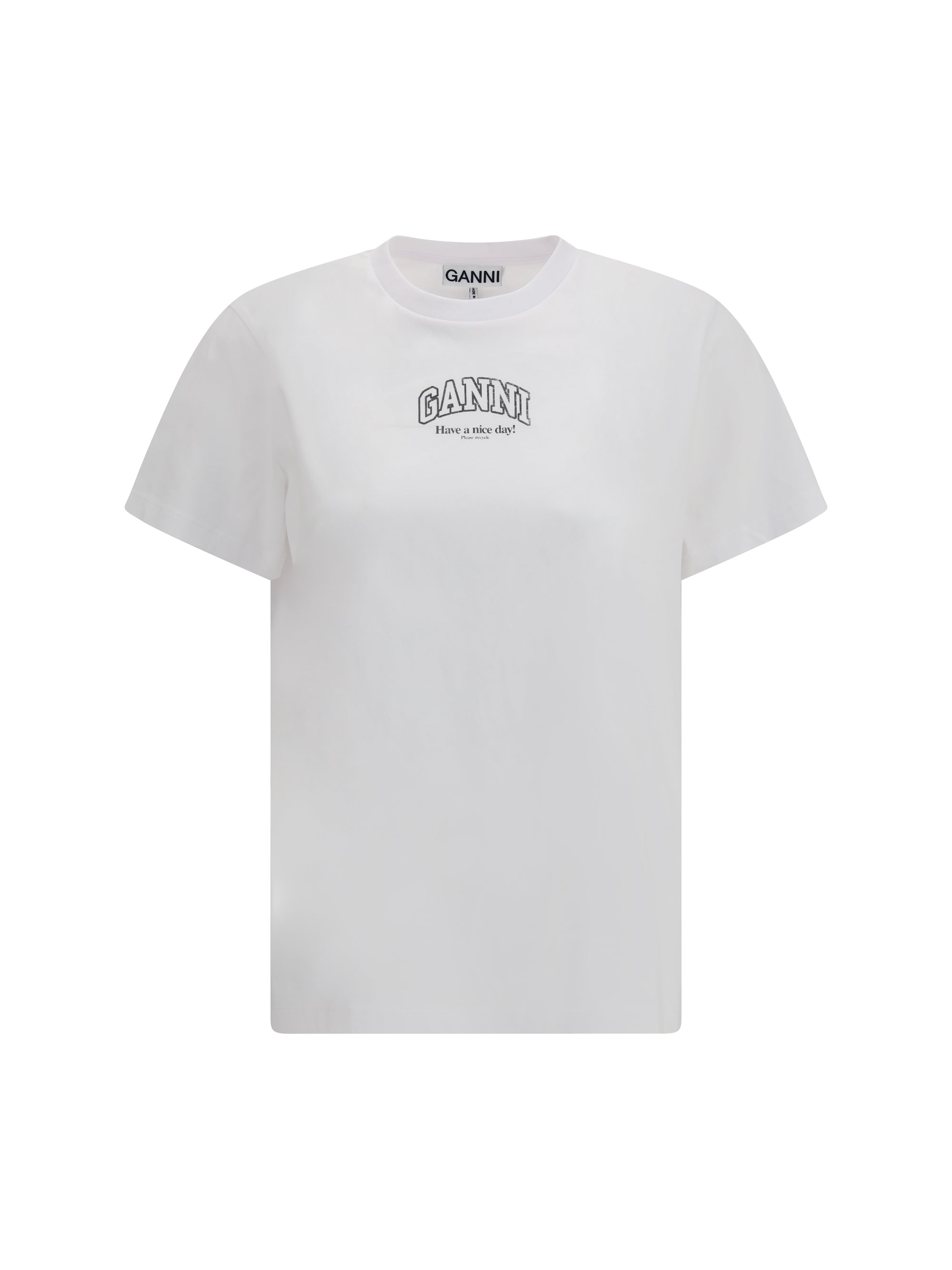 Ganni Logo-Embroidered T-Shirt — White
