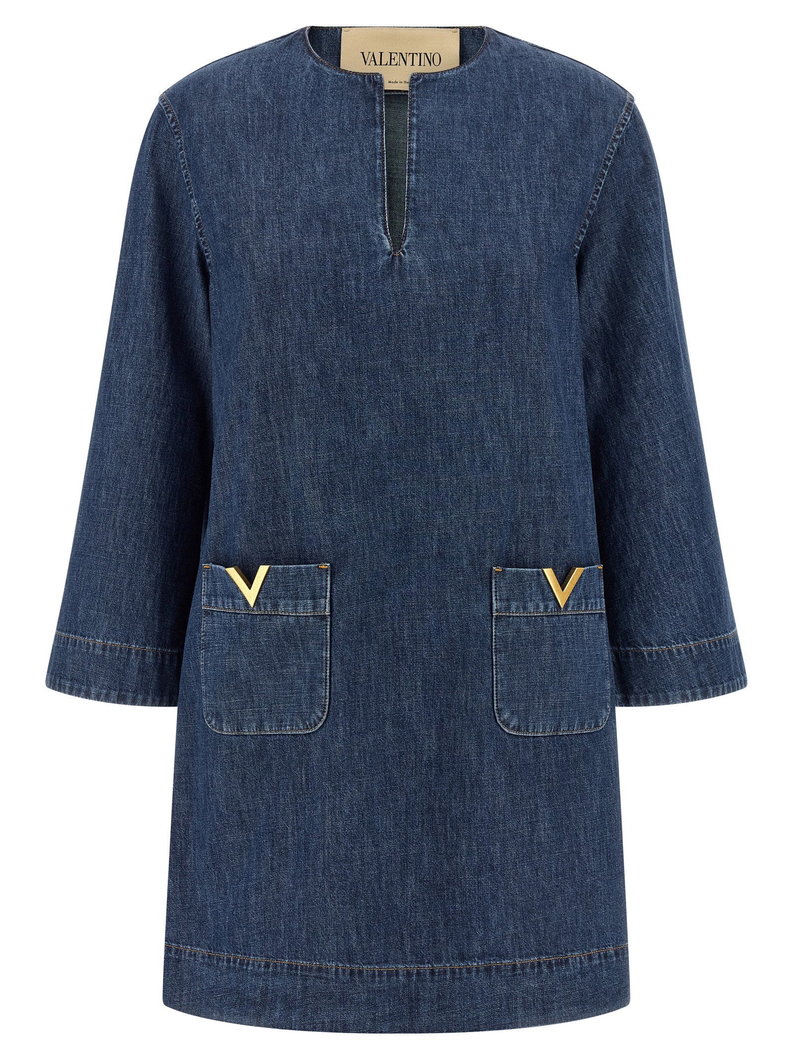 Valentino Garavani V-Gold Embellished Denim Dress — Blue