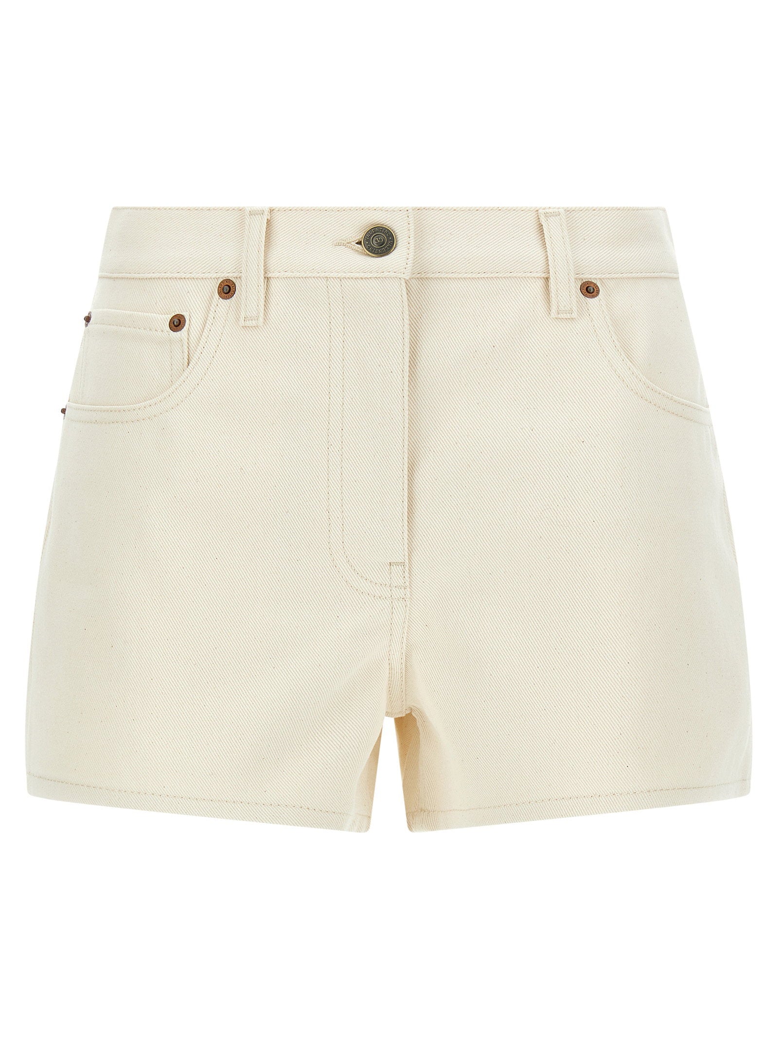 Valentino Garavani Garment-Dyed Denim Denim Shorts — Cream