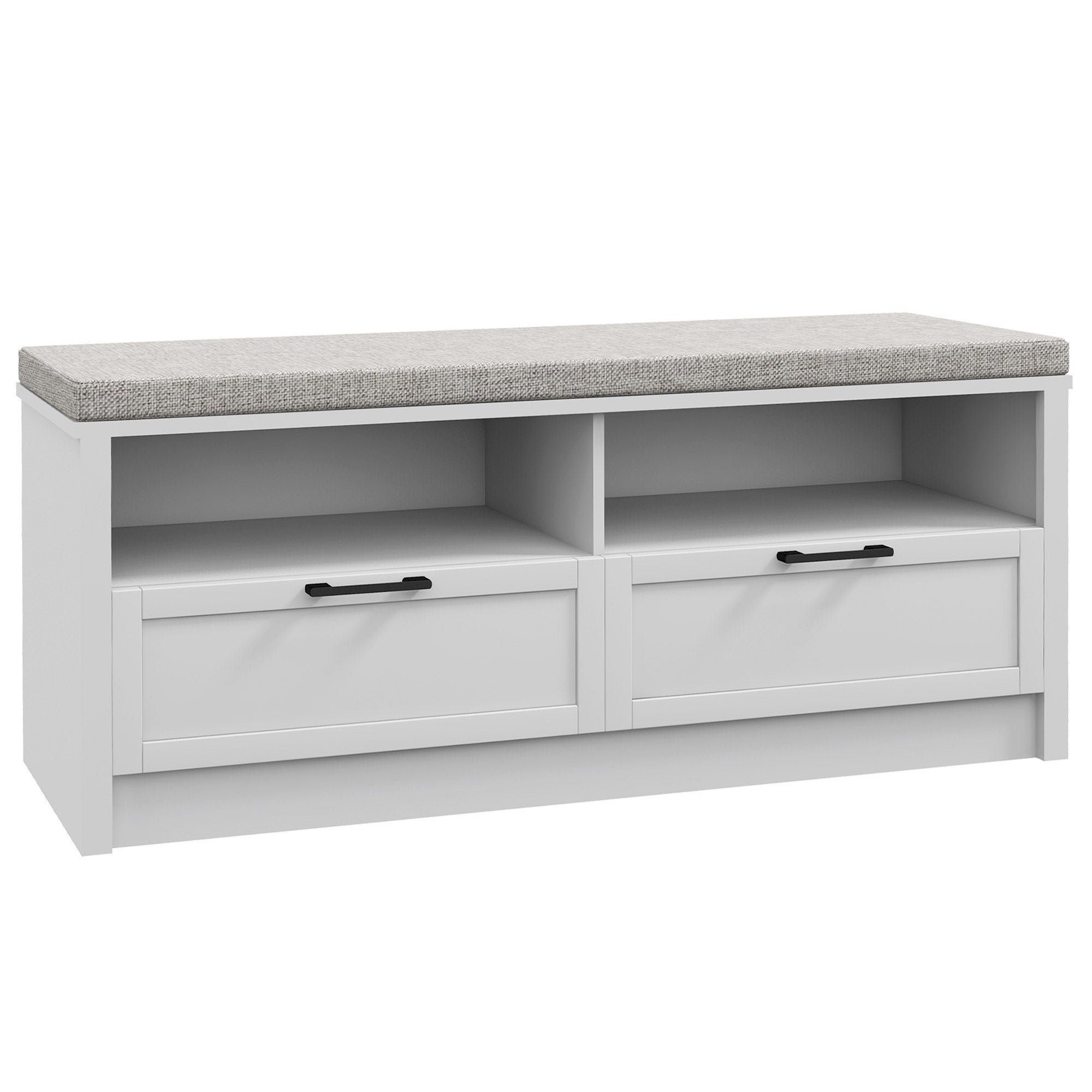 Shoe Bench with Padded Seat, Open Compartments and Drawers for Entryway, Hallway