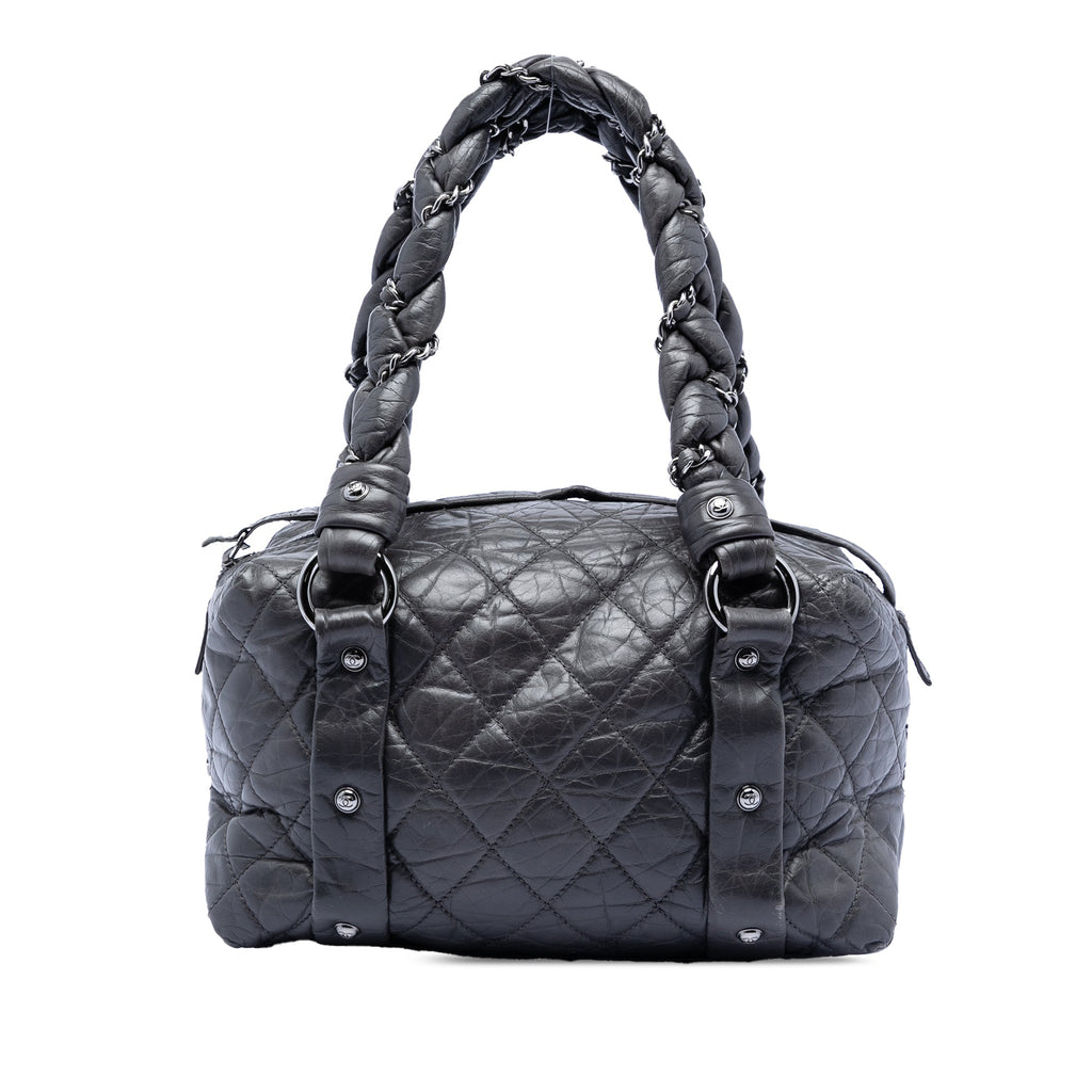Small Distressed Lambskin Lady Braid Tote