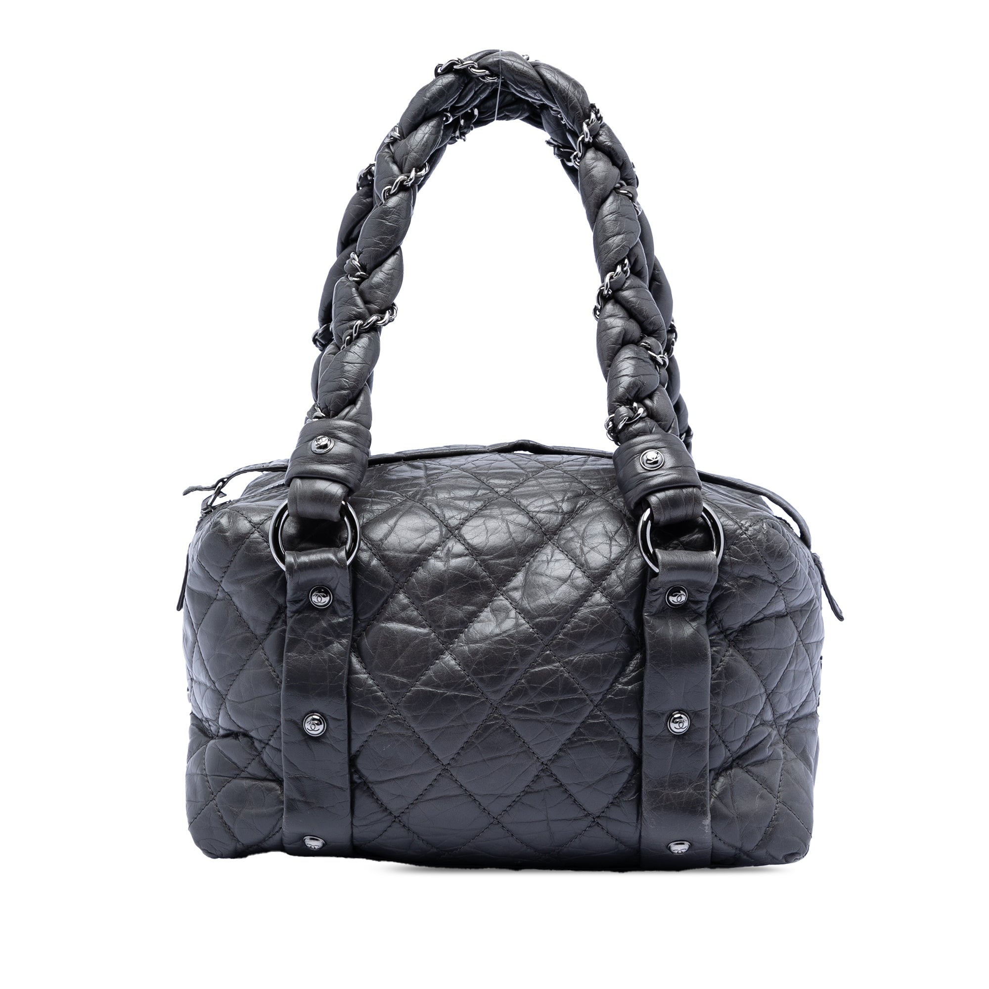 Small Distressed Lambskin Lady Braid Tote