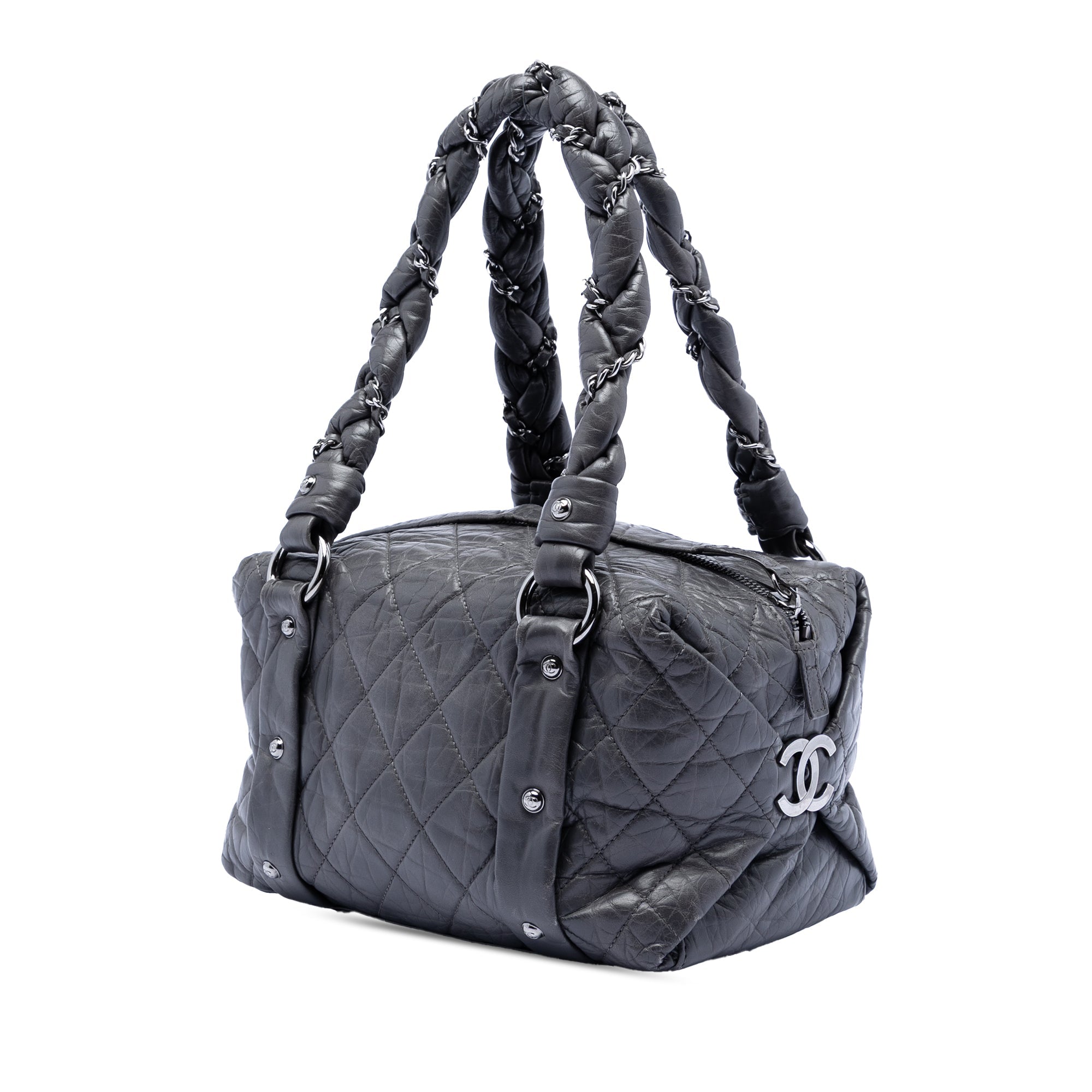 Small Distressed Lambskin Lady Braid Tote