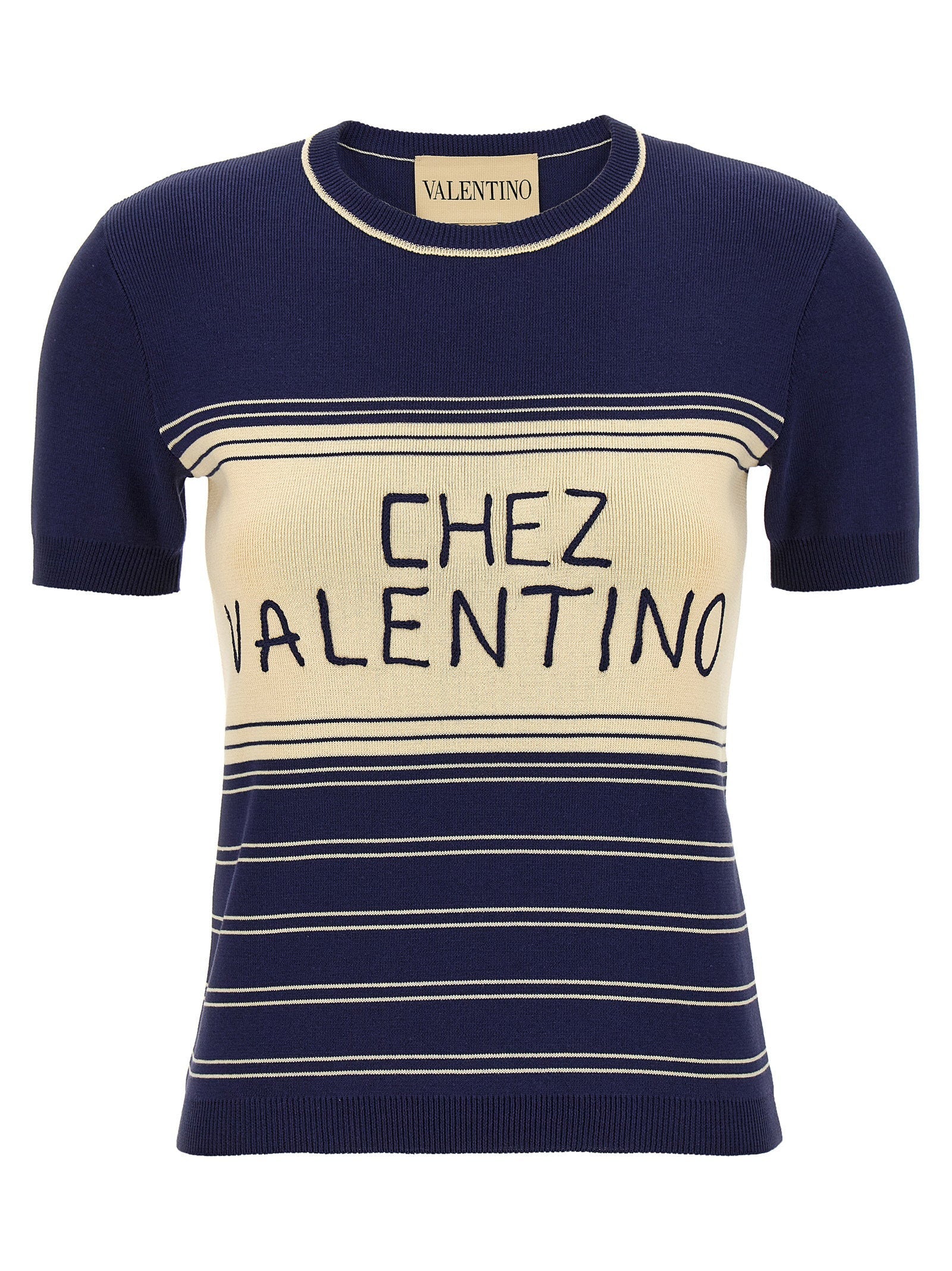 Valentino Garavani Chez Valentino Jacquard Stripe T-Shirt — Navy