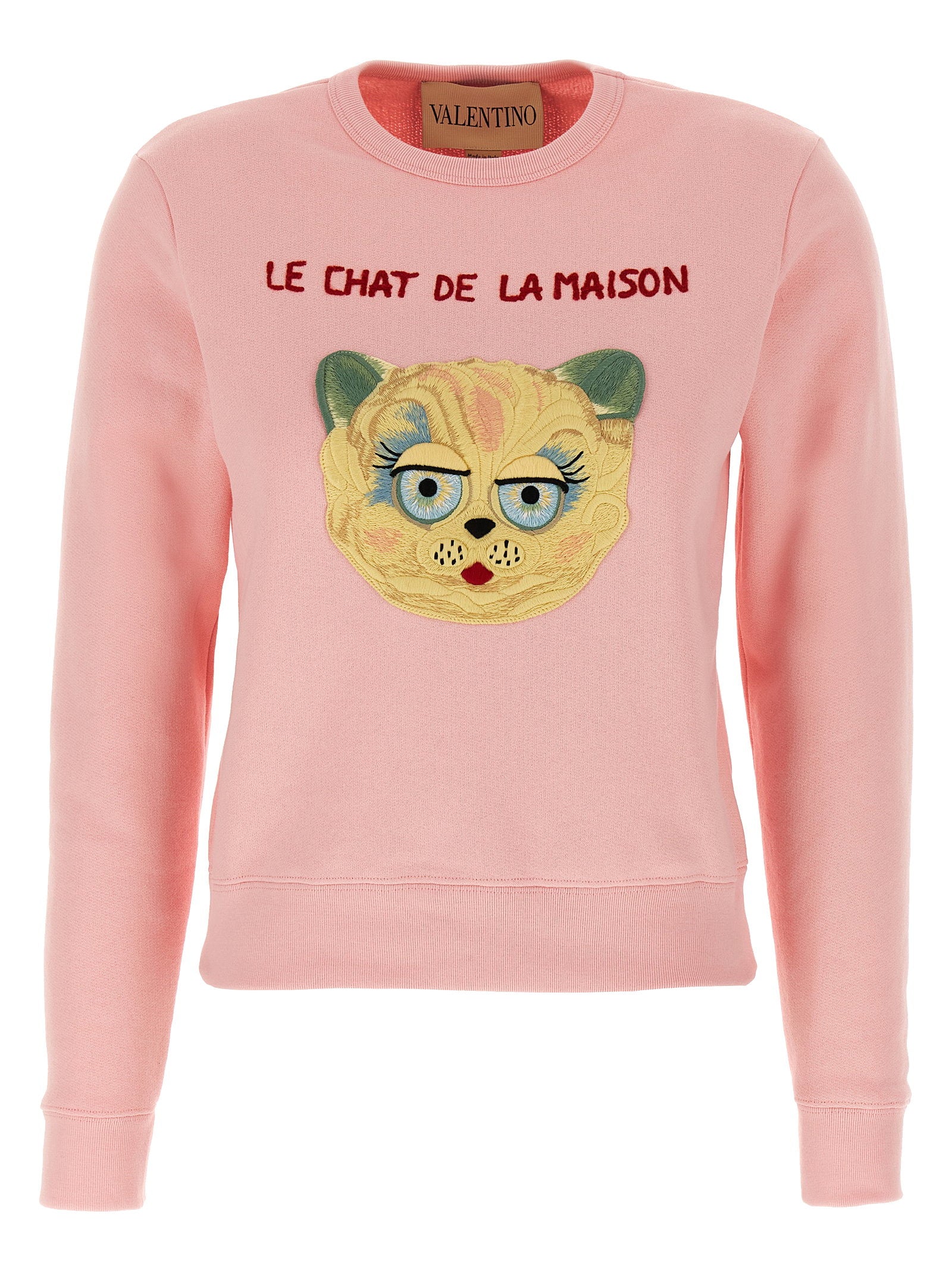 Valentino Garavani Embroidered Cat-Motif Sweatshirt — Pink