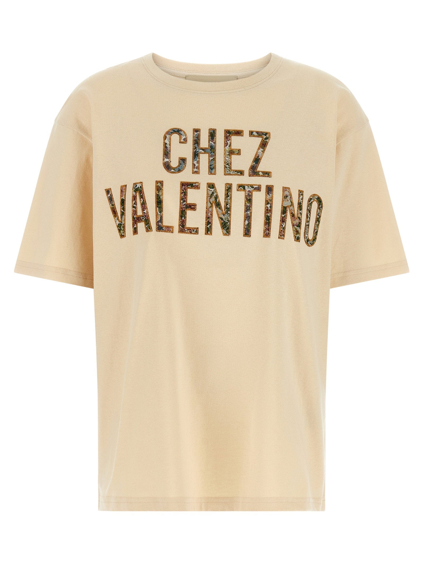 Valentino Garavani Embroidered Logo T-Shirt — Cream