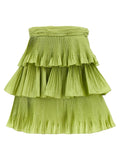 Valentino Garavani Pleated Taffeta Flounced Skirt — Lime Green