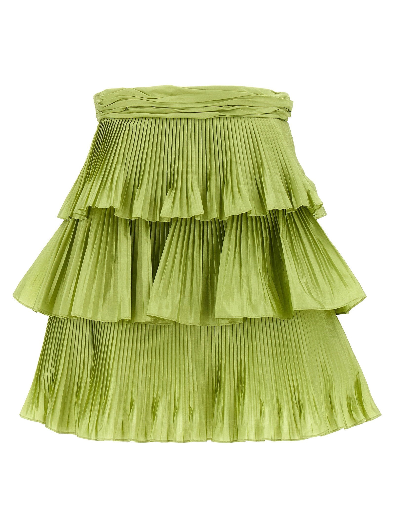 Valentino Garavani Pleated Taffeta Flounced Skirt — Lime Green