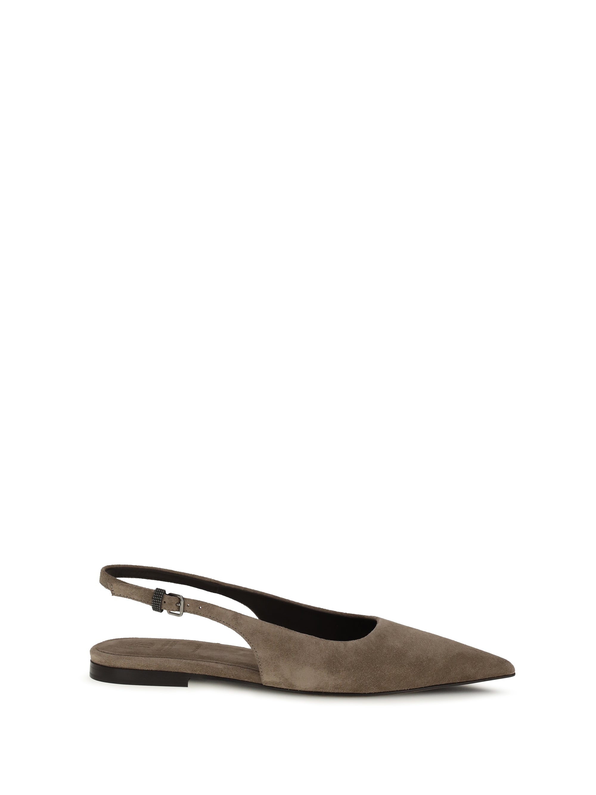 Brunello Cucinelli Suede Slingback Flat — Beige