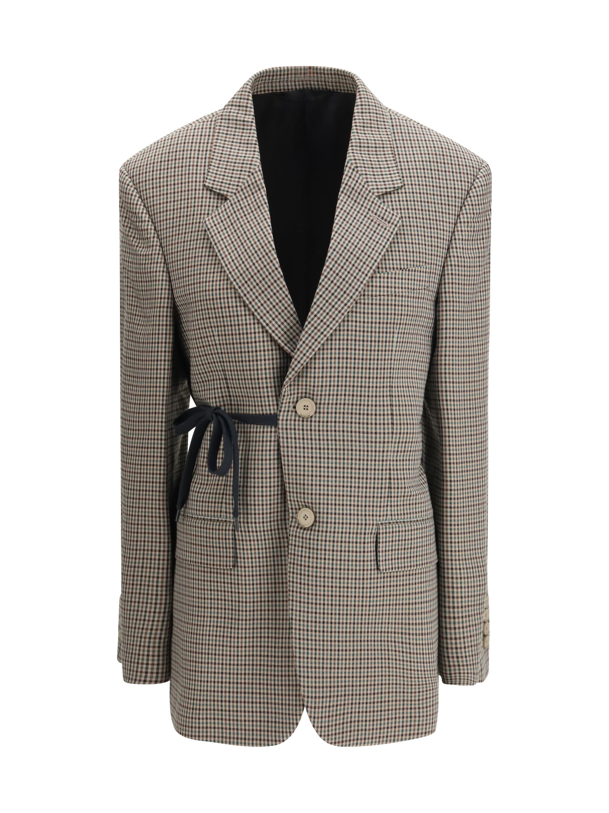 Balenciaga Vichy-Pattern Lyocell Blazer — Khaki