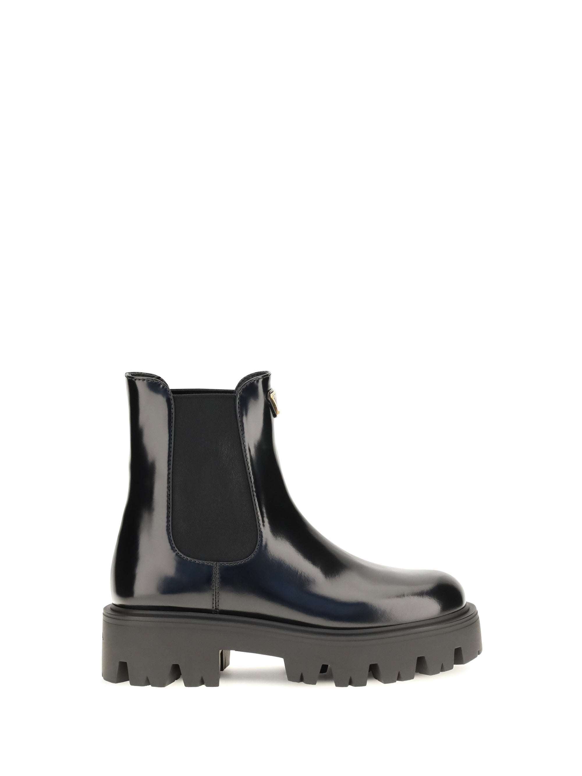 Prada Brushed Leather Chelsea Boots — Black