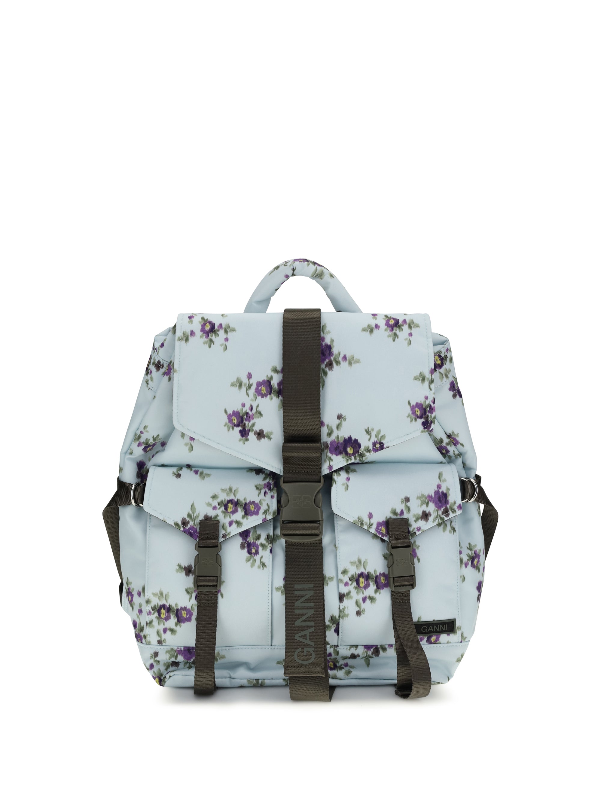 Ganni Floral Nylon Backpack — Blue
