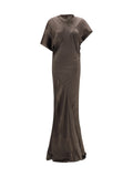 Rick Owens Draped Neckline with Back Cut-Out Dress — Gray
