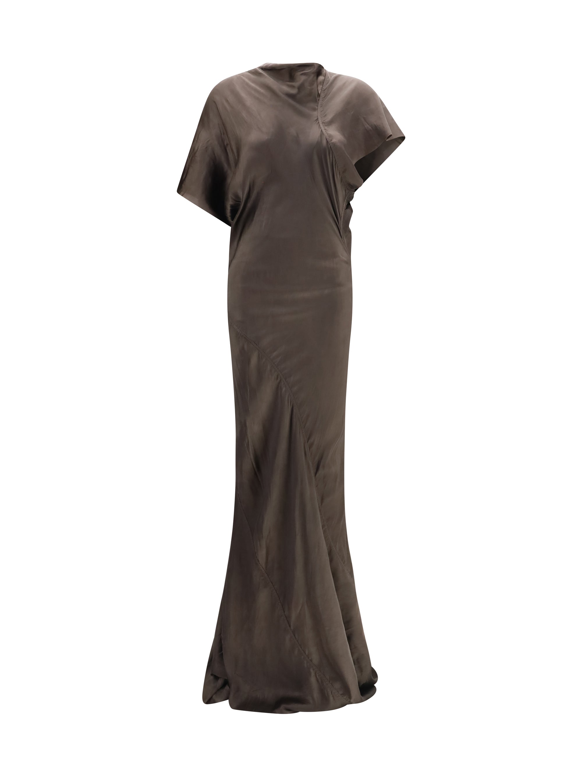 Rick Owens Draped Neckline with Back Cut-Out Dress — Gray