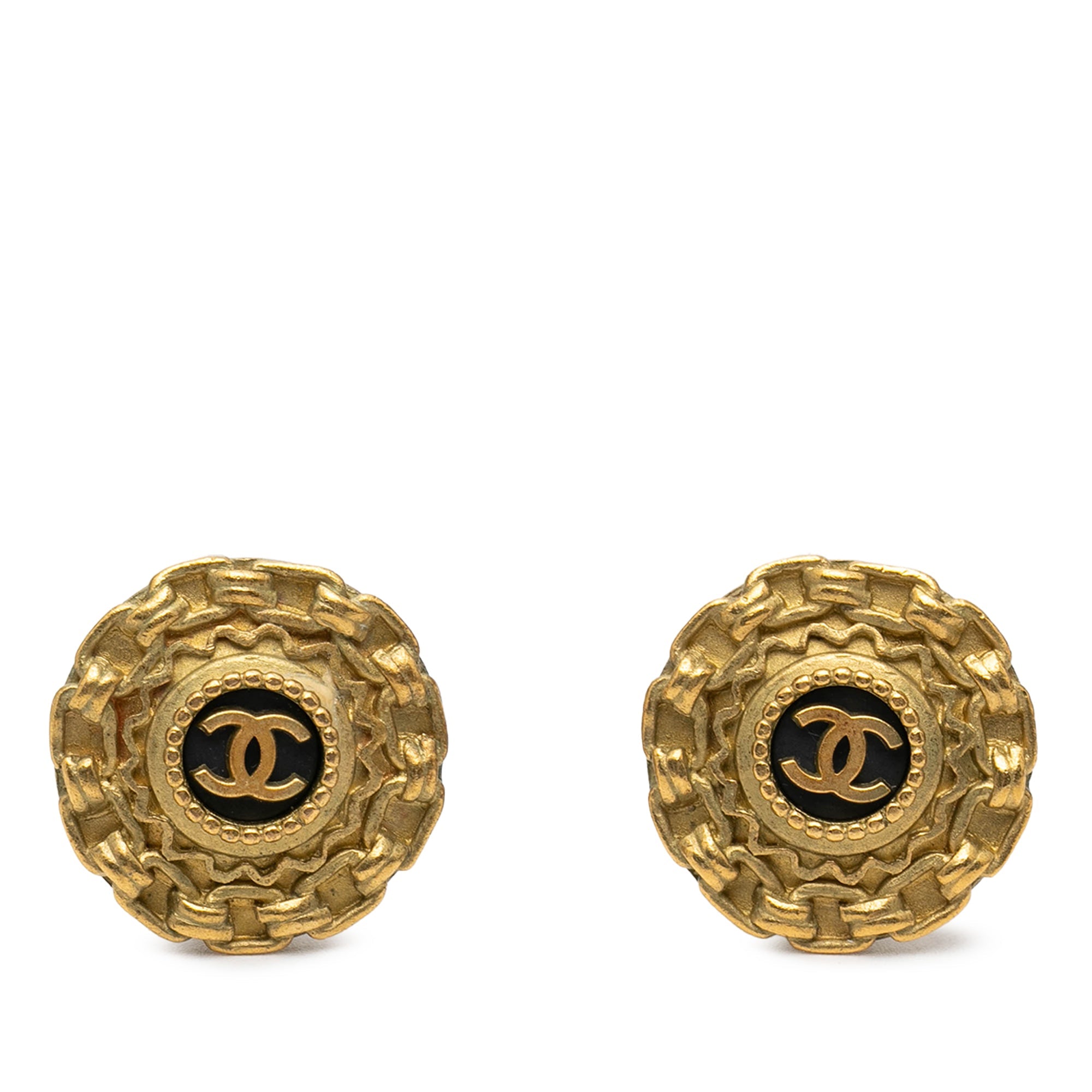 CC Gold Plated Enamel Round Clip On Earrings