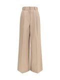 Balenciaga High-Waisted Wide-Leg Cotton Twill Trousers — Beige