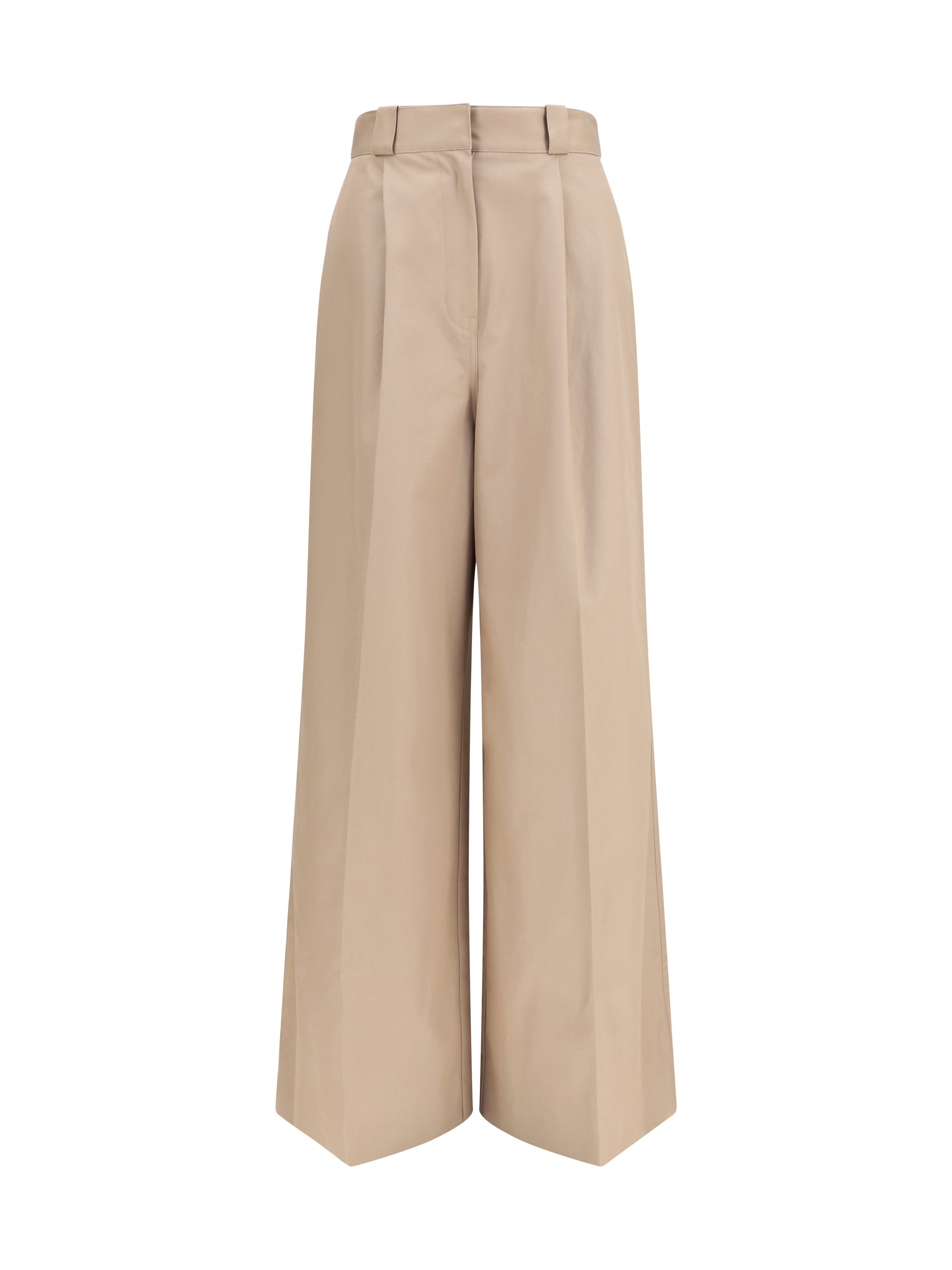 Balenciaga High-Waisted Wide-Leg Cotton Twill Trousers — Beige
