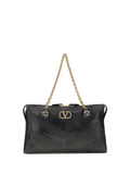 Valentino Garavani Panthea Chevron Shoulder Bag — Black
