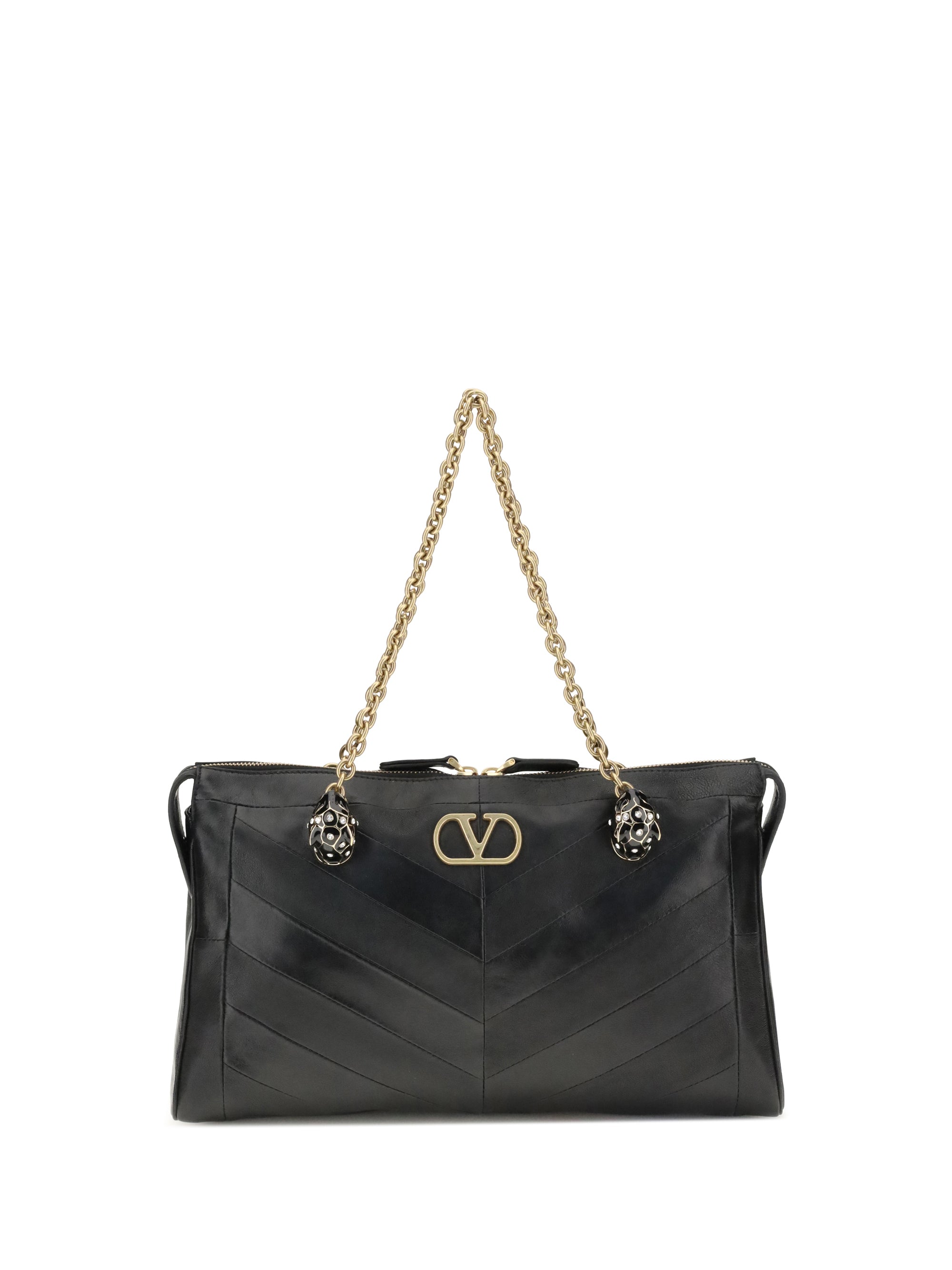 Valentino Garavani Panthea Chevron Shoulder Bag — Black
