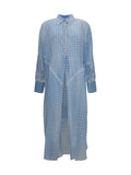 Ermanno Scervino Lace-Trimmed Gingham Silk Shirt Dress — Blue