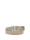 Dolce & Gabbana DG Logo Calf Leather Belt — Beige