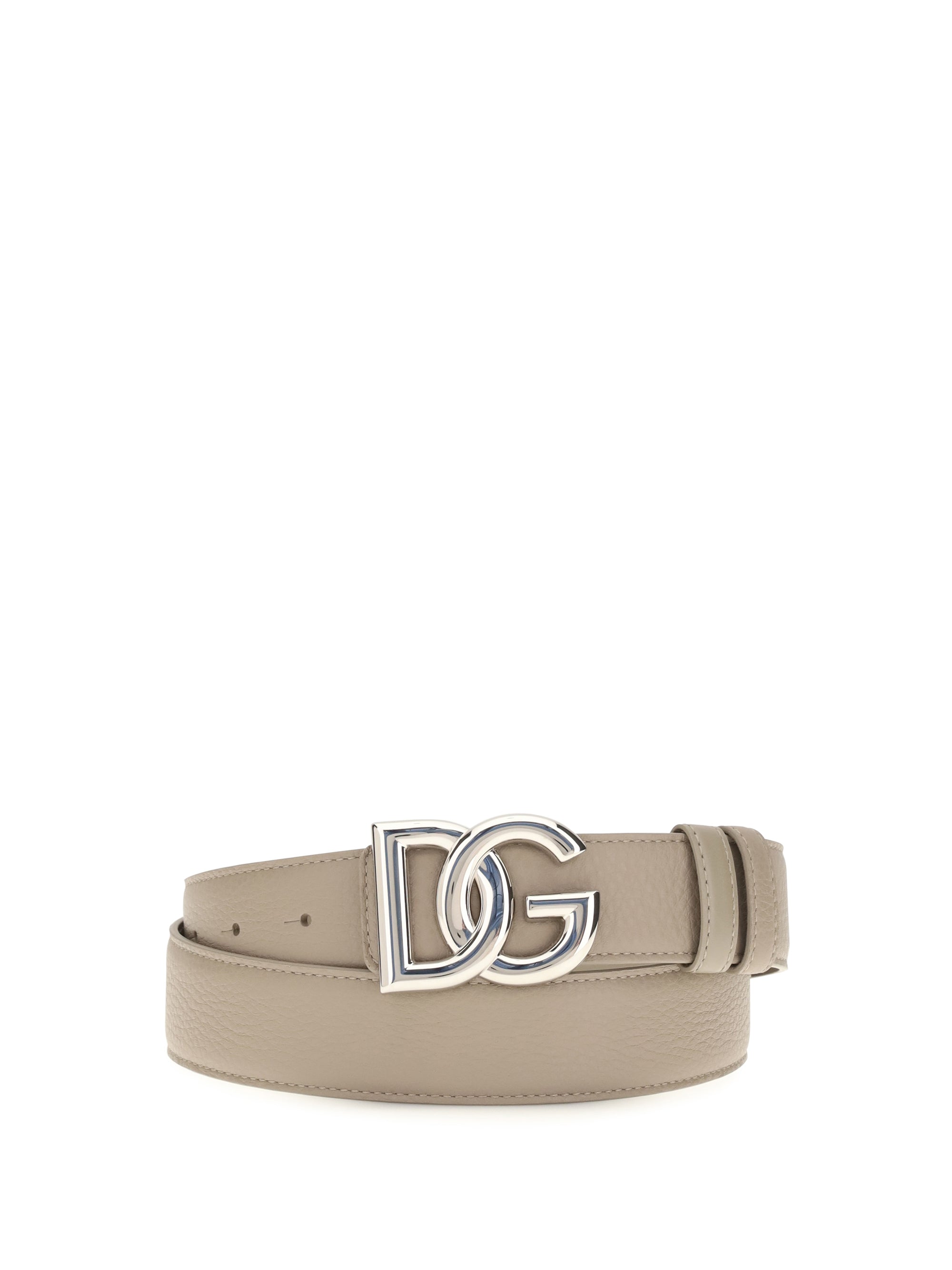 Dolce & Gabbana DG Logo Calf Leather Belt — Beige